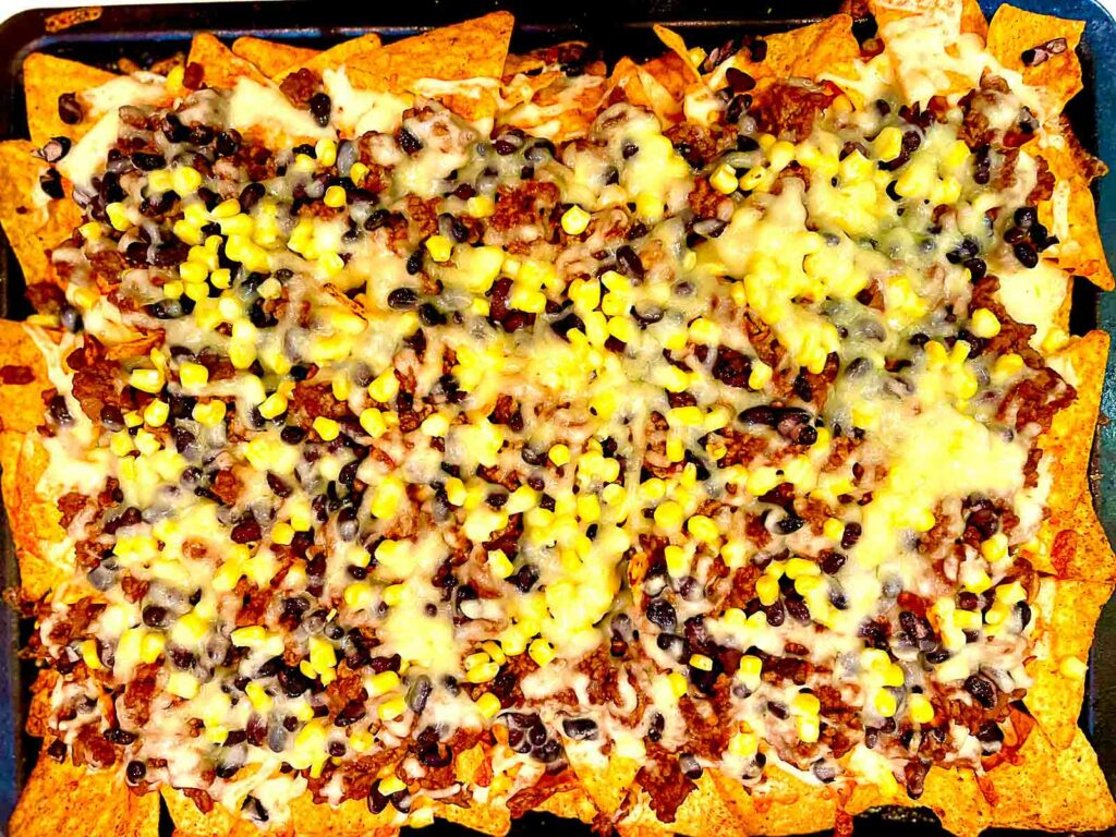 nachos recipes with ground beef with cheese ona  tray