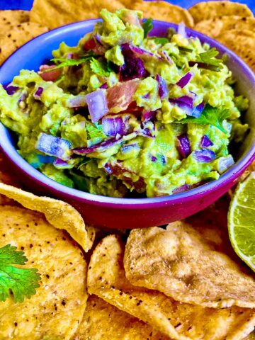 Corn Chips with Guacamole in a bowl