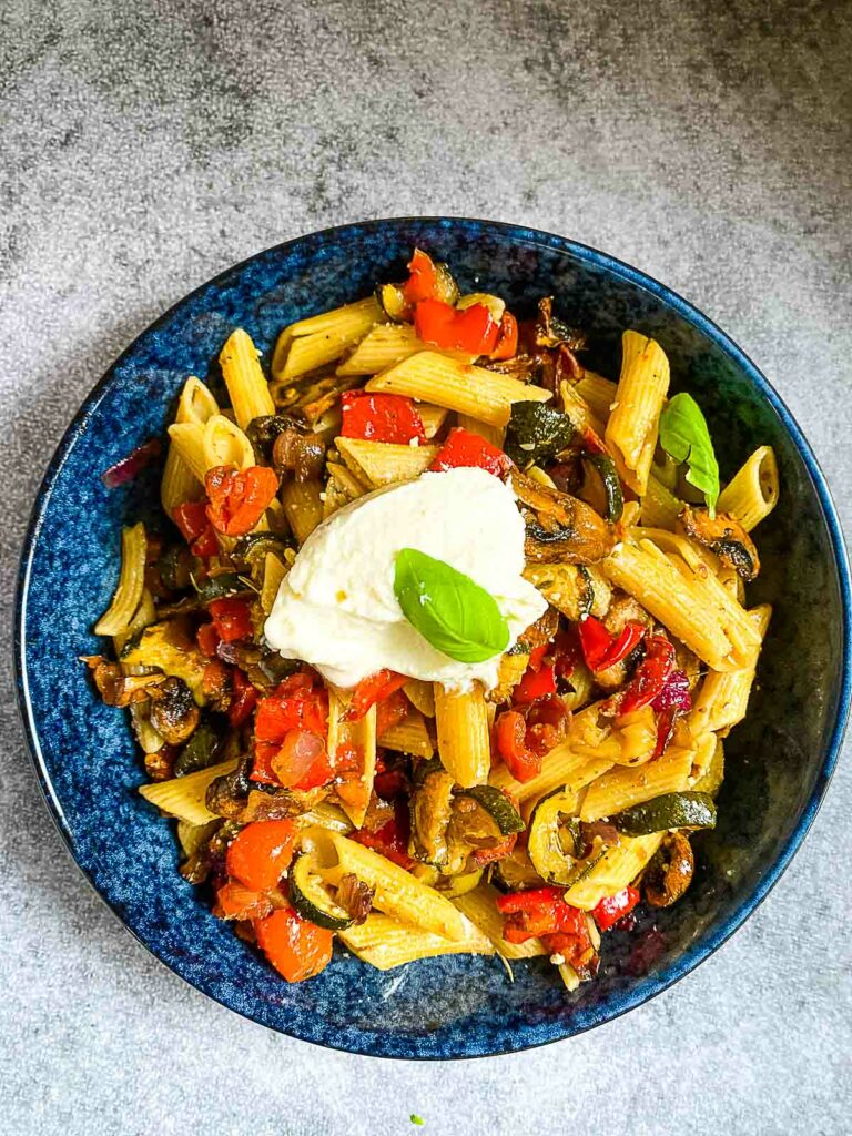 roasted vegetables and pasta