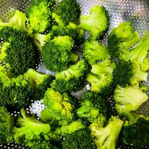 Blanched Broccoli Florets in an colander