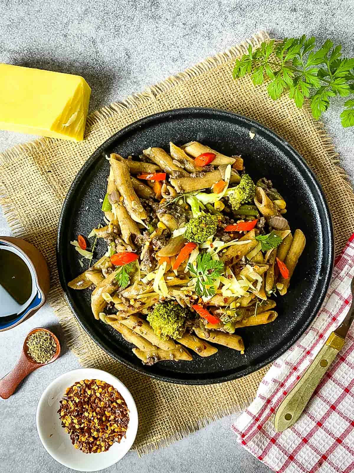 Ground Beef Pasta (No Tomato Sauce) Caramel and Spice