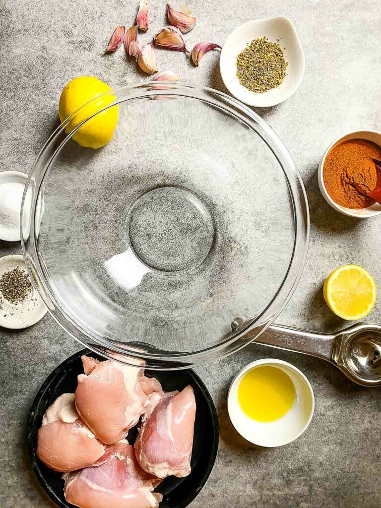 skinless boneless chicken thighs recipes ingredients around a bowl