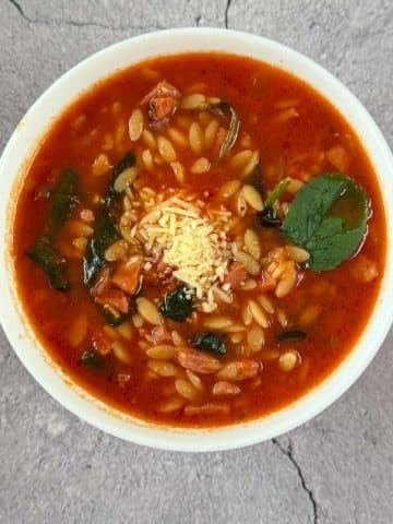 Tomato Pastina Soup With Chorizos and Spinach